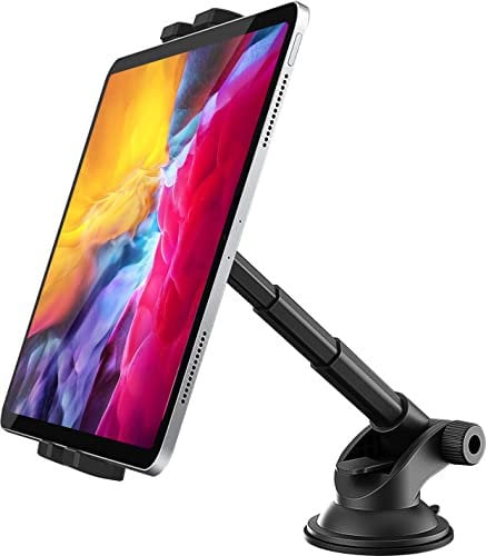 Soporte Tablet Coche Salpicadero Ventosa, Soporte Tablet & Móvil Coche Salpicadero con Diseño de Tubo Telescópico Fácil, para iPad Pro Air Mini, Galaxy Tab, Serie iPhone y 4-11 Tablet Smartphone