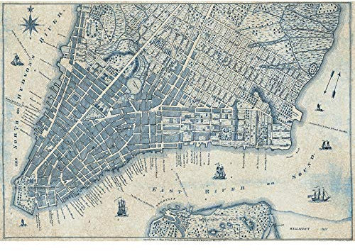 Vintage Landkarte als Tapete | Antik Look Fototapete mit Stadtplan in Blau Grau | Nostalgische Vlies Fototapete mit Weltkarte für Wohnzimmer maritim