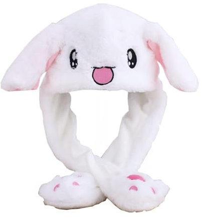 Floatdream Oreilles de Lapin Bandeau, Intéressant Lapin Chapeau, Peluche Capuchon avec Airbag, pour les Jeux de Rôle, les Cadeaux D'anniversaire (Blanc)