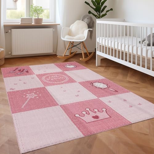SIMPEX KinderTeppich, Prinzessin-Design, Rosa, 100 x 150 cm, Teppich für Kinder, Kinderzimmer