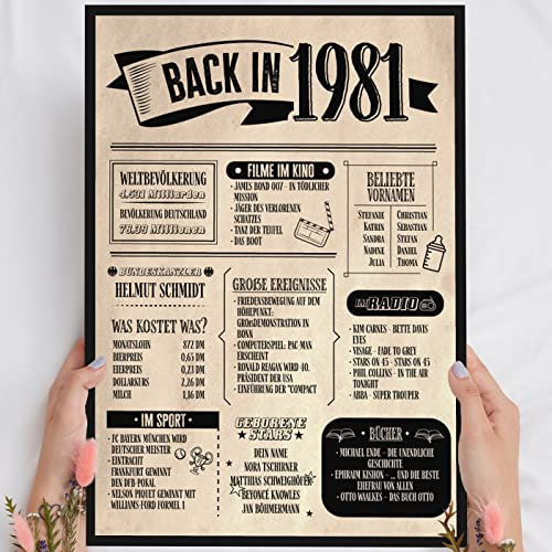 44 Geburtstag Geschenk, Alte Zeitung Holzbild Back in 1981 Vintage personalisierbar zum Hinstellen/Aufhängen opt. beleuchtet, 44 Geburtstag Frau, 44 Geburtstag Mann, 44. Geburtstag, 44 Geburtstag Deko