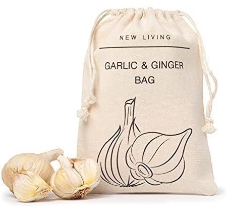 New Living Sac à ail et gingembre | Matériau en coton et lin bio | Produit écologique | Sac de rangement alimentaire | 14 x 19 cm (1)