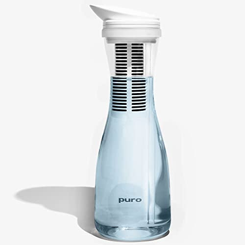 Puro Pichet filtre à eau en verre – Eau propre en quelques secondes – Filtre 750 litres – Sans BPA – 1,3 L – Filtre à eau au carbone élimine le plomb, les odeurs, les microplastiques, le chlore