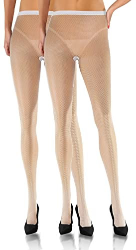 Sesto Senso 2 pares de Medias de Rejilla de Malla Pequeño Para Mujer Parte de Bragas de Rejilla de Cintura Alta Blanco 3/4 M/L White