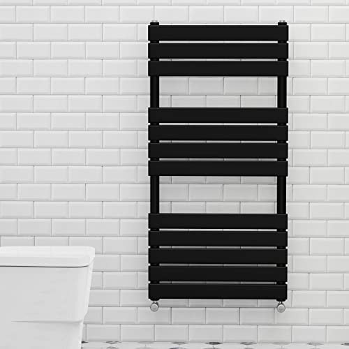Warmehaus Black 1200 x 600mm Flat Panel Heated Towel Rail with 68mm Pipe Diameter