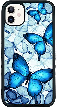 Odhtst Blue Butterfly Phone Case Designed Compatible with iPhone 11 6.1 Inch Shockproof Protective TPU Cases, Cute Butterflies for iPhone 11 Case Cover for Women Girl Teen Black