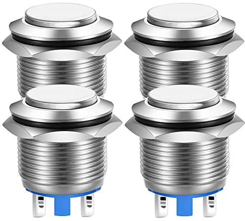 Gebildet 19mm Testa Alta SPST Pulsante Momentaneo Impermeabile, Auto-Reset Interruttore a Pulsante in Metallo in Acciaio Inox, Terminali a Saldare DC 6V/12V/36V/48VAC 110V/230V 3A 1NO