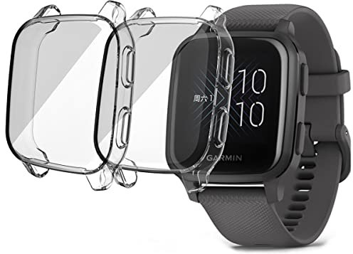 HOMTERN 2-Pack Cases Compatible with GARMIN Venu Sq Case and Venu Sq Music Case,Flexible TPU Full Cover Shell Shockproof Scratch-Proof Protector Case (2-Pack Clear)