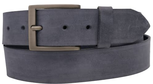AnnaMatoni Herren Leder Gürtel in Rind Leder 3,3mm stark Vintage Look mit Metall Dorn Schließe in antik schwarz siber gebürstet(Nickelfrei) 4cm Breit Herren Ledergürtel (blau 490, TW95)