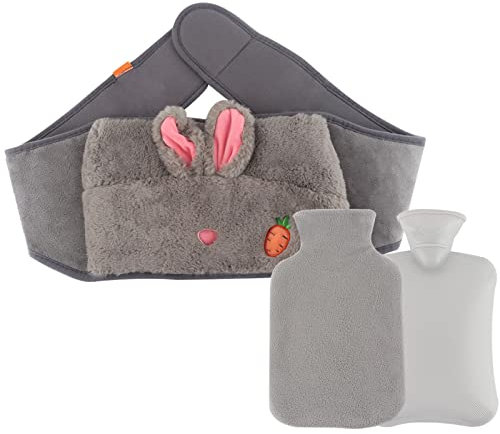 Jooheli Wärmeflasche mit Bezug, 1L Wärmflasche aus Gummi mit Weichem Taillen-Bezug, Wärmflaschengürtel zur Nacken und Schulter Rücken Taillenwärmung, das Geschenk für Kinder, Erwachsene und Ältere