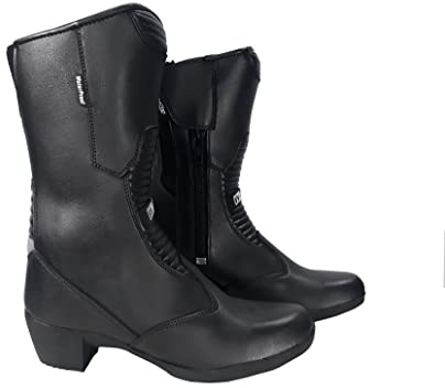 WinNet Stivali da moto in pelle femminili per donna con tacco e protezioni