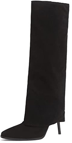 MJIASIAWA Donna Senza Chiusura Stivali Alti Tacco A Spillo Appuntito Inverno Warm Vintage Stivali Equitazione Nero Numero 44 EU/46 Asiatico