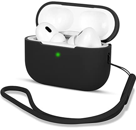AOTUAO Kompatibel mit AirPods Pro 2 Hülle Case, Silikon Stoßfeste Schutzhülle für AirPods Pro 2. Generation 2022 Case Cover mit Silikon Lanyard, Front-LED Sichtbar, Schwarz