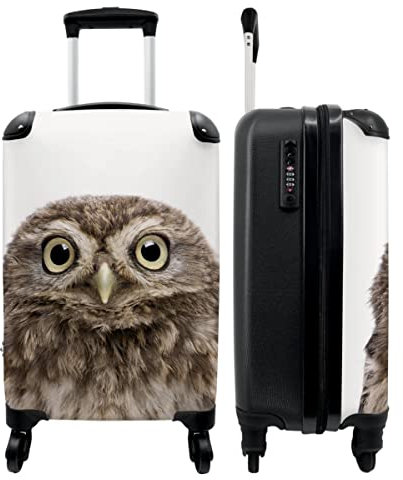 NoBoringSuitcases.com® Koffer Handgepäck - Kabinentrolley, Leichtgewicht, 4 Rollen, mit Eulemotiv, Zahlenschloss, UV-beständig, 55cm-35cm-20cm