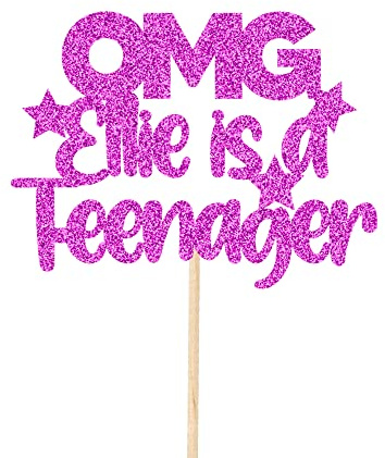Personalised OMG Teenager Hot Pink Cake Topper Glitter Card Double Digits You're a Teenager 13th 13 Party Decorations