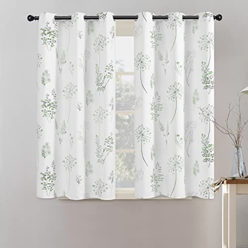 XTMYI Cortinas Cortas de baño para Ventana pequeña, 80% Opacas, Acuarela, eucalipto, Flores Silvestres, Cortinas Bohemias para Cocina, guardería, 45 Pulgadas de Largo, Verde Salvia y Gris