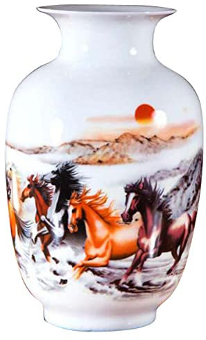 ZEALMAX Vase en céramique de style chinois, vase à fleurs décoratif pour maison, bureau, décoration de table, vase de centre de table, A