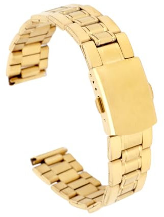 HURRISE Stainless Steel Watch Band Quick Release Double Lock Buckle Replacement Metal Watch Band Strap for Men Women Gold (22mm)