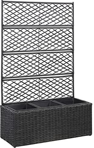 puraday Jardinière de Jardin en Treillis avec 3 Pots Amovibles 83x30x130cm Résine Tressée Noir Treillis d'extérieur Offre Excellent Support pour Plantes Grimpantes Roses Fleurs Lit Surélevé Patio