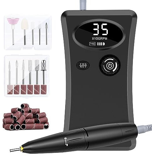 Manucure Éléctrique,Cadrim Ponceuse pour Ongles Professionnelle 35000 RPM Portable Rechargeable par USB, Lime à Ongle Electrique 11 en 1, Perceuse à Ongles avec Affichage LED pour Salon de DIY