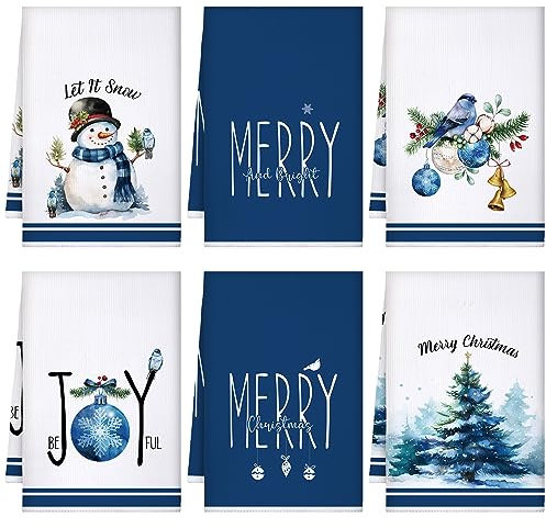 Bencailor Juego de 6 toallas de cocina de Navidad absorbentes de microfibra suave y paños de cocina de 16 x 24 pulgadas, toallas de mano de invierno de Navidad para decoración de cocina, regalo de