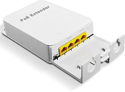 MEIRIYFA Gigabit PoE Extender Outdoor 4 Ports PoE Switch IEEE 802.3 af/at PoE Repeater, 1000Mbps 1 PoE in 3 PoE Out Waterproof 30W 100m of Power and Data for PoE Injector and Security Camera