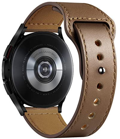 Correa de Cuero para Samsung Galaxy Watch 6/5/4 40mm 44mm/Watch 6 classic/Watch 5pro 45mm/Watch 4 Classic 42mm 46mm,20mm Correa Deportiva Cuero Genuino de Repuesto para Mujer Hombre,Café oscuro