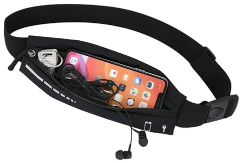Laufgürtel Handy für Damen Herren - Lauftasche Hüfttasche Bauchtasche Schlank Modern zum Jogging Running Laufen Sport, kompatibel mit unter 6,5 Zoll Smartphones wie iPhone Samsung, Schwarz (Upgrade)