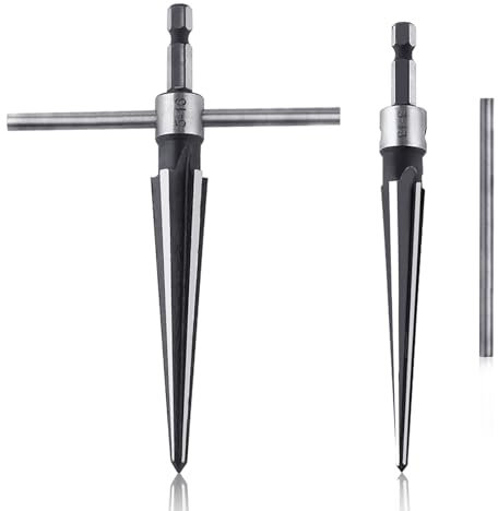 LEONTOOL 2 Pcs Tapered Reamer Set, T Handle Taper Reamer Set, Straight Fluted Pipe Reamer Tool, Guitar Reamer, Chamfer Reaming Tool Deburring Tools for Metal, Wood, Plastic (3-16mm Dia. Holes)