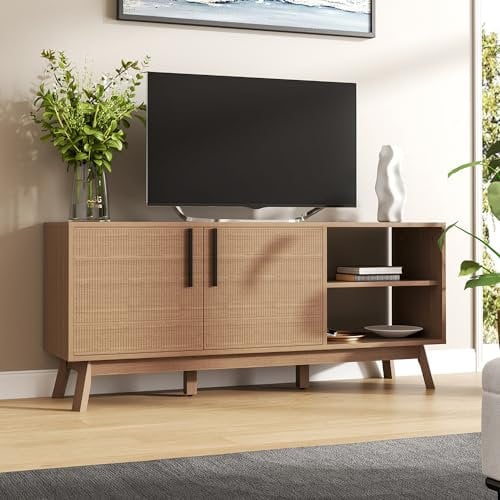 Warmiehomy TV Stand Cabinet for TVs up to 65 Inches TV Unit wiht 2 Door Sideboard and Open Shelf Classic TV Cabinets for Living Room Hallway Playroom 150L x 40W x 65Hcm, Brown