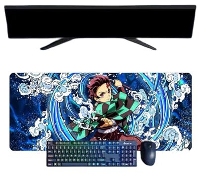 Demon Slayer Tapis de Souris XXL Multifonction Gaming Anime, 800x300mm, Tapis de Souris Clavier Gaming imperméable et 3mm Base en Caoutchouc antidérapant Surface Texturée