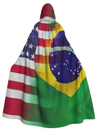 StOlmx Umhang mit amerikanischer und brasilianischer Flagge, voller Länge, mit Kapuze, Halloween, Fasching, Karneval