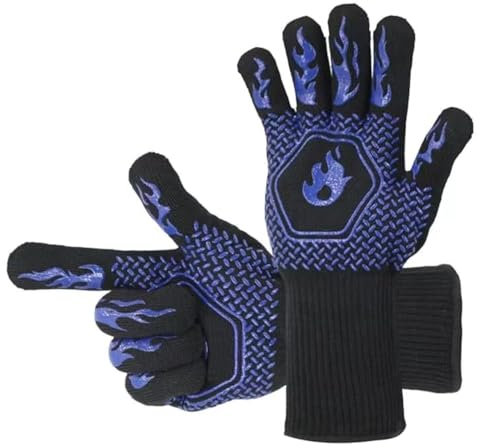 HFLYJPYW Guanti da barbecue resistenti al calore da 800 °C, resistenti alle alte temperature, ignifughi per grigliare, fumare, barbecue, lavabili, lunghi forni, guanti resistenti alla