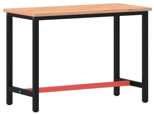 Gecheer Werkbank, Werktisch, Arbeitstisch, Werkzeugbank, Arbeitsplatte, 115x55x81,5 cm Massivholz Buche und Metall