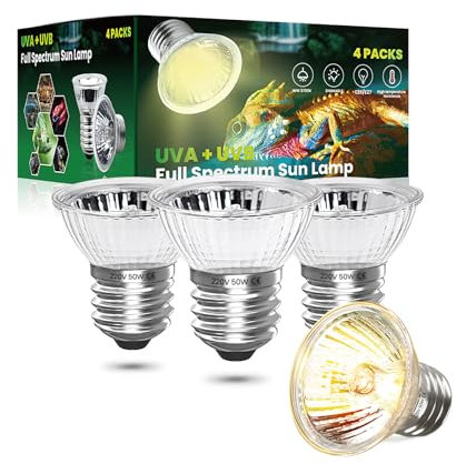 CucuGo 50W E27 Lampe tortue terrestre UVA UVB Chauffante Dimmable ampoule terrarium blanc chaud 2700K lampe tortue UVA UVB ampoule solaire à spectre complet pour Reptiles et Amphibiens Serpent (4Pcs)