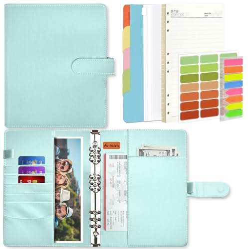 Mlife B5 Ring Binder Notebook Set - 9 Ring PU Leather Planner,5 PCS File Divider,45 Sheets B5 Loose Leaf Paper,Label Stickers,Index Tabs and Clear Cash Envelopes,Personal Organizer Binder（Light Blue）