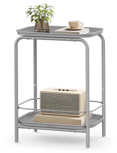 VASAGLE Beistelltisch mit 2 Ebenen, Nachttisch, Sofatisch klein, Couchtisch mit Ablage, modern, für den Innen- und Außenbereich, Wohnzimmer, Schlafzimmer, Balkon, Taubengrau LET243G01