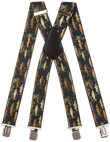 Olata Hosenträger extra starken mit 4 Clips X-Form, Gedruckt Design - 4cm. Fisch C