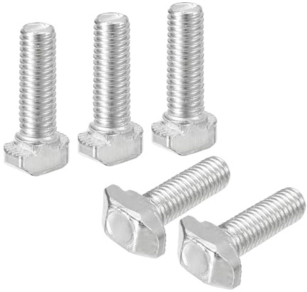 QUARKZMAN 20 Stück Hammerkopfschrauben T-Nutenbolzen, M5 x 16mm T-Schraube Einsteckbolzen für 2020er Serie T-Nuten Aluminium Profil, Kohlenstoffstahl vernickelt, Silber