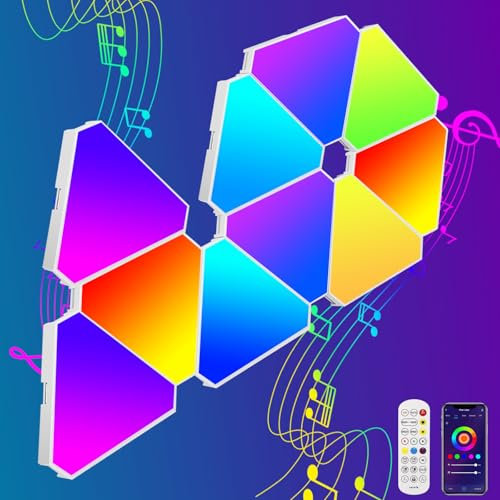ZONJIE Pannelli luminosi a LED triangolari, 10 pezzi RGB Smart Gaming Light Pannello luminoso a LED triangolare fai da te con sincronizzazione musicale con app/telecomando