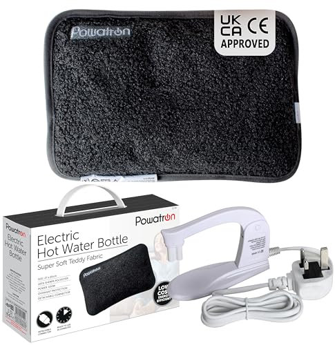 Powatron Rechargeable Electric Hot Water Bottle with Soft & Cost Cover UK Body Hand Warmer Portable Heat Pad for Pain Relief Cramps Sore Muscles Arthritis Relief Over Heat Protection No Refill (Black)
