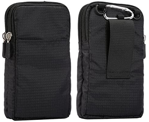 Cellphone Belt Clip Holster Men, Nylon Crossbody Cell Phone Purse, 6.9 Cellphone Belt Case Holder Mens Smartphone Belt Loop Pouch Zipper Pockets for iPhone 16 15 Pro Max Case 14 Plus S25 Ultra, Black