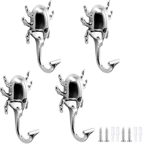Wandgarderobe, Kleiderhaken for die Wand, 4er-Pack, kleine Tierhaken, dekorativer Wandhaken, hellsilberne Kleiderhaken aus Zinklegierung, geeignet for Schlafzimmer, Wohnzimmer, Badezimmer(Bug 88mm)
