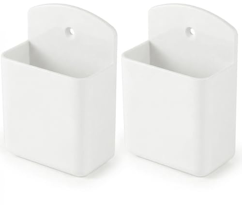 2 Pack White Remote Control Holder, Self adhesive Wall Mount Storage Box for TV and Air Conditioner Remote Controls, Pen Holder Organizers and Accessories for Home Office School
