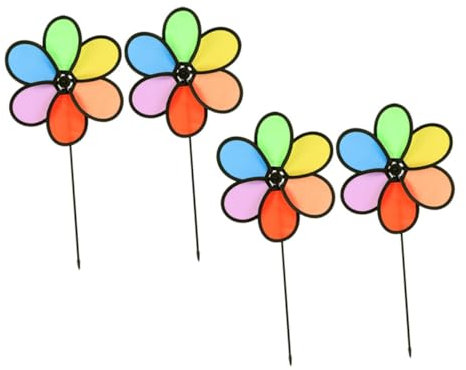 MAJORMENCH Rainbow Lawn Decor 4pcs Small Flower Windmills Outdoor Garden Toys Sunflower Wind Wheels for Boys and Girls