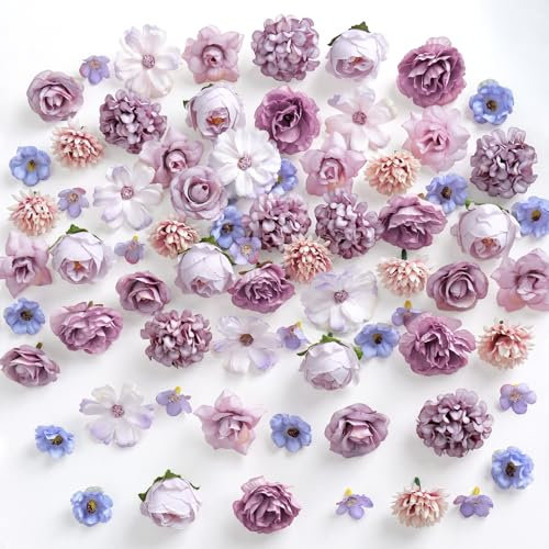 ASTNIC 100 PCS Artificial Flowers Heads, Silk Small Faux Roses Daisy Dahlia Fake Flowers for Craft Cake Decorations, DIY Mini Wreath Plastic Floral for Flower Wall Panel Wedding Decorative