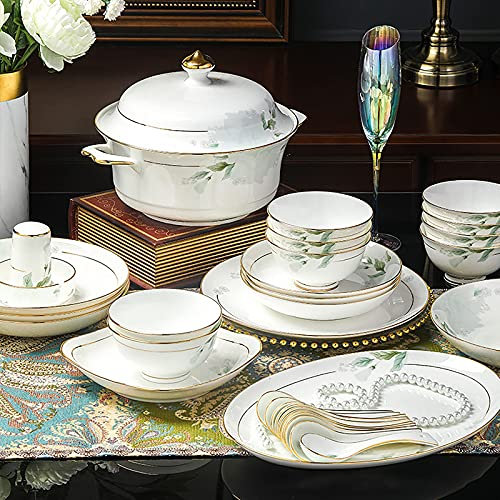 WOTZOV Set da tavola in Porcellana Bone China, stoviglie Bianche in Porcellana, Set da tavola Rotondo da Cucina con Ciotole per Cereali, Piatti da Dessert e Piatti da zuppa