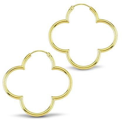 Cassini Damen Kleeblatt-Creolen 18K vergoldet (25 mm) – Hochglanzpolierte Kleeblatt-Ohrringe, große hypoallergene Creolen mit sicherem Klappverschluss, funkelnder Schmuck für Frauen (3CTZG25)