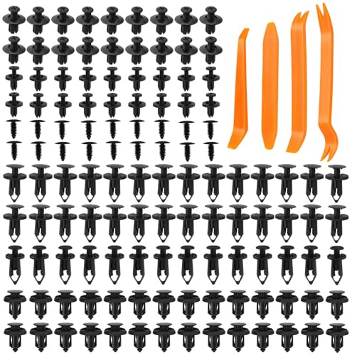 190 Pièces Clips de Fixation Voiture, Clips Voiture Universel, Agrafe Carrosserie avec Outil de Démontage, 6 Tailles, pour Panneau de Porte Et Pare-Chocs, Convient à La Plupart Des Véhicules, Noir