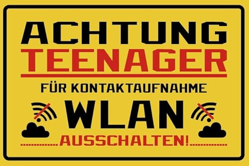 NOCHME Achtung Teenager Schild 20x30cm Selbstklebend Lustige Warnschilder Mit Wlan Hinweis Pvc Türschild Für Zimmerdeko Lustiges Geschenk Jungen Mädchen Teenager Schwarz-Gelb